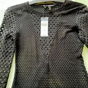 Bcbgmaxazria NWT blouse black long sleeves net see through